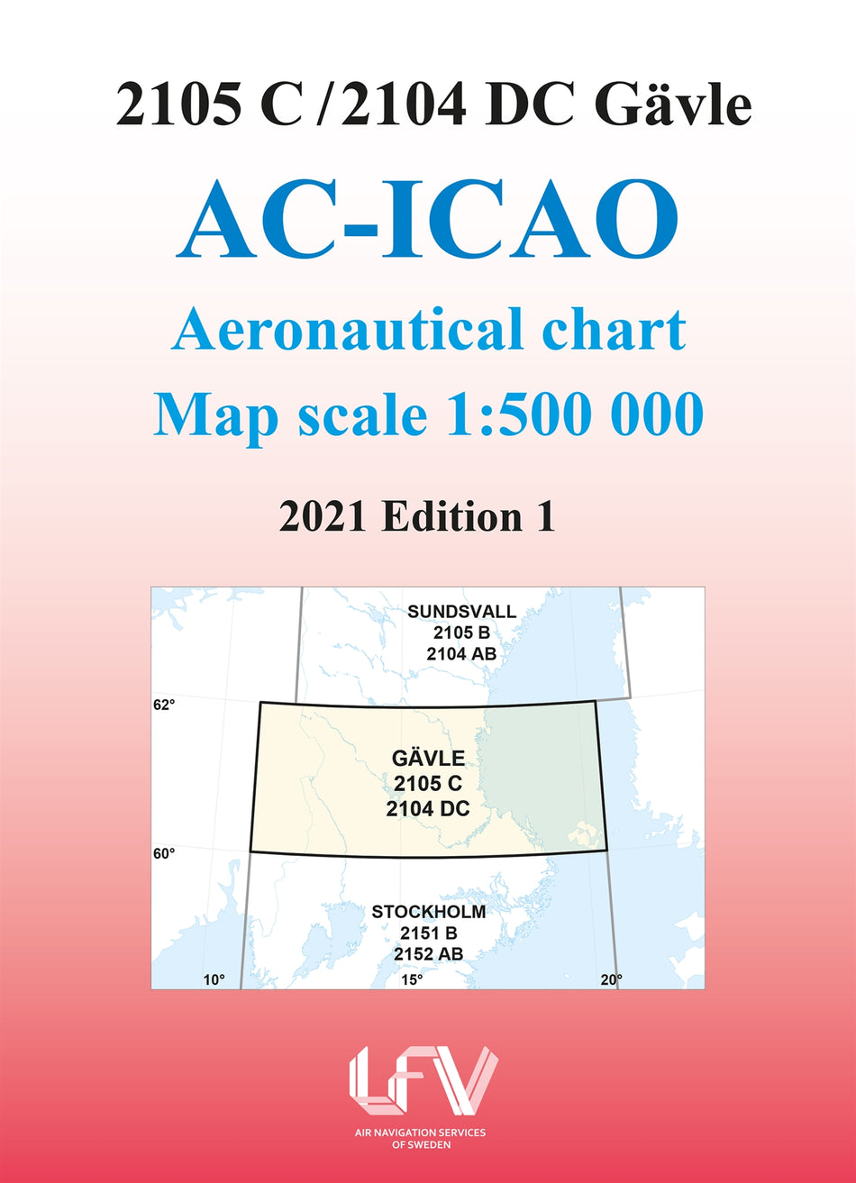 Valokuva kirjasta  ACICAO 2105C/2104DC Gävle 2021 : Skala 1:500 000, kuuluu tuoteryhmään Ruots muu tieto.