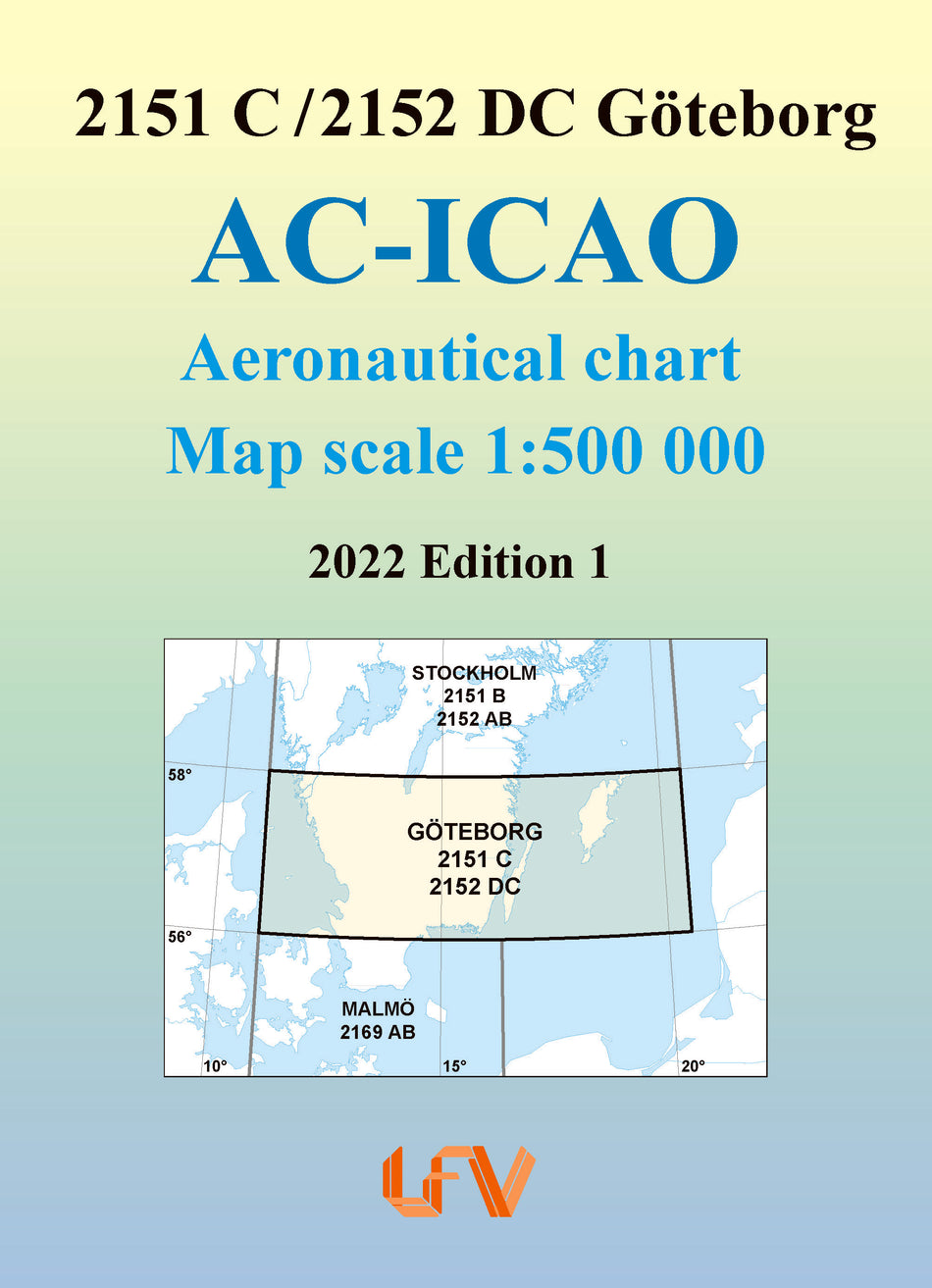 Valokuva kirjasta  ACICAO 2151C/2152DC Göteborg 2022 : Skala 1:500 000, kuuluu tuoteryhmään Ruots muu tieto.