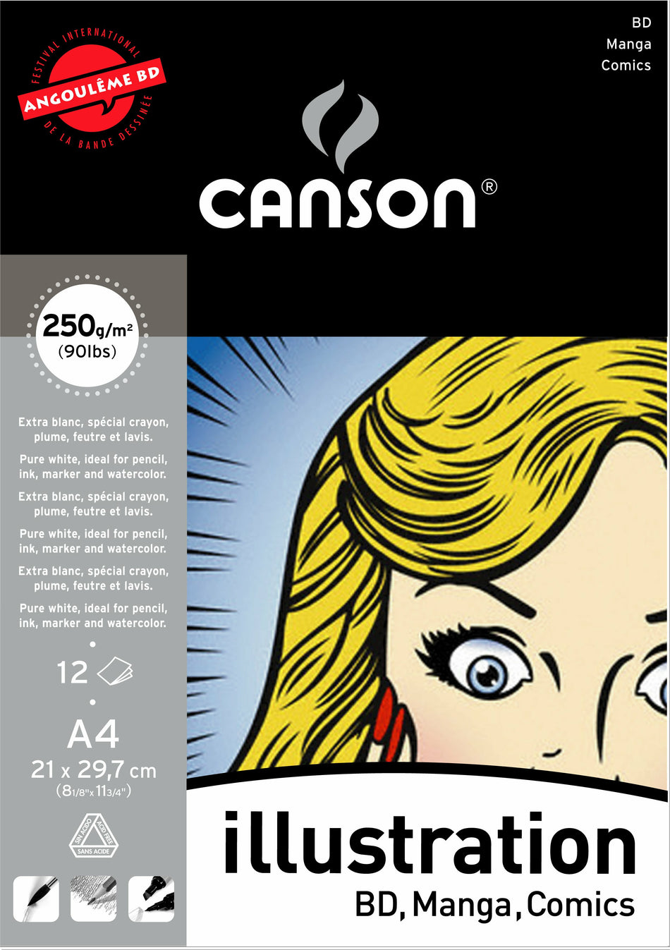 Valokuva tuotteesta Piirustuslehtiö A4/12 lehteä 250g Canson Manga Illustration, kuuluu tuoteryhmään Taidetarvikkeet.