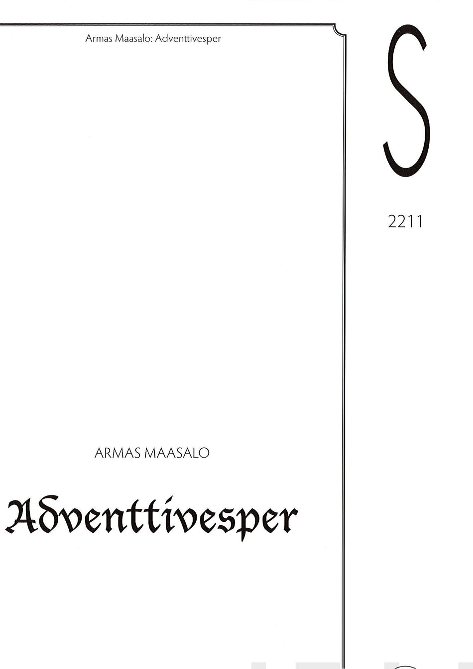 Valokuva kirjasta  Adventtivesper, kuuluu tuoteryhmään Musiikki.