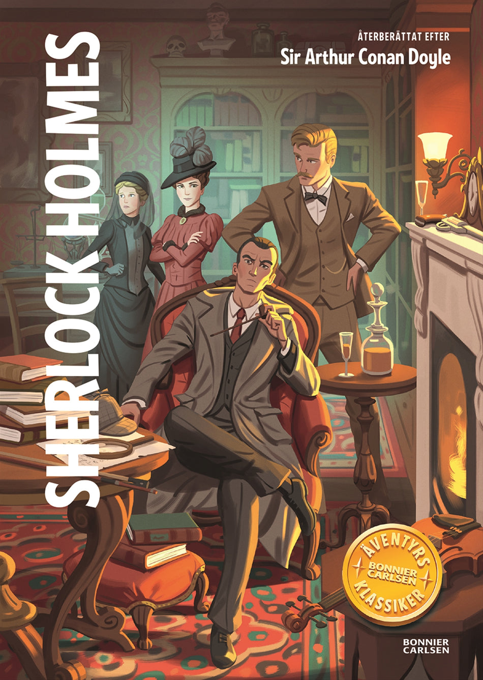 Valokuva kirjasta Arthur Conan Doyle Sherlock Holmes : 3 mysterier. Det spräckliga bandet ; De rödhårigas förening ; En skandal i Böhmen, kuuluu tuoteryhmään Ruots lapset nuoret ja sarjakuvat.