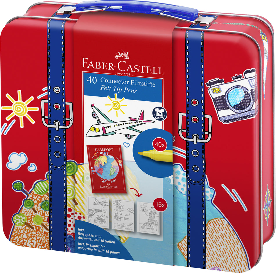 Valokuva tuotteesta Huopakynä 40 kpl Connector matkalaukussa Faber-Castell, kuuluu tuoteryhmään Lasten piirustustarvikkeet.