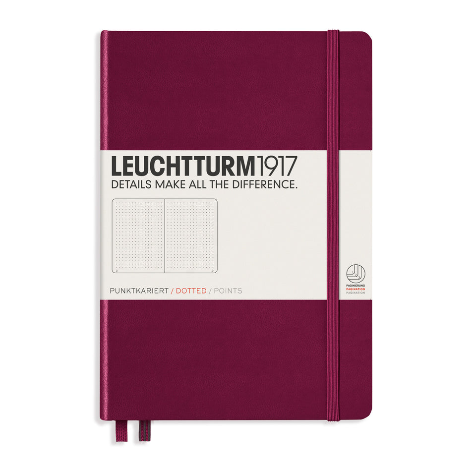 Valokuva tuotteesta Muistikirja A5 Leuchtturm1917 Hard Port Red dotted, kovakantinen pistesivut, kuuluu tuoteryhmään Muistikirjat.