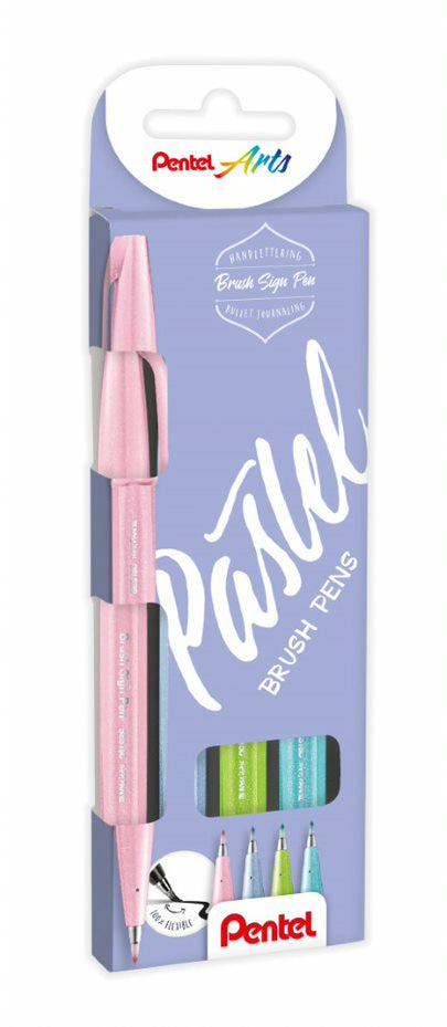 Valokuva tuotteesta Sivellinkärkikynä 4 kpl Pentel Brush Sign Pen Pastel, kuuluu tuoteryhmään Huopakynät.