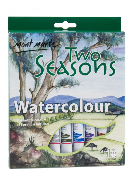 Valokuva tuotteesta Akvarelliväri 18 x 12 ml, Mont Marte Two Seasons, kuuluu tuoteryhmään Taidetarvikkeet.