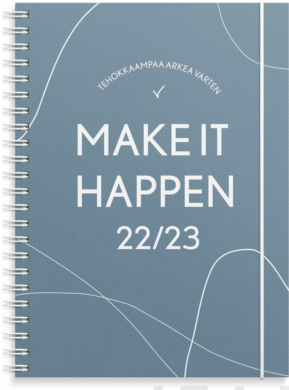 Valokuva tuotteesta Make It Happen sininen FSC Mix 2022-2023 (lukuvuosikalenteri), kuuluu tuoteryhmään Lukuvuosikalenterit.