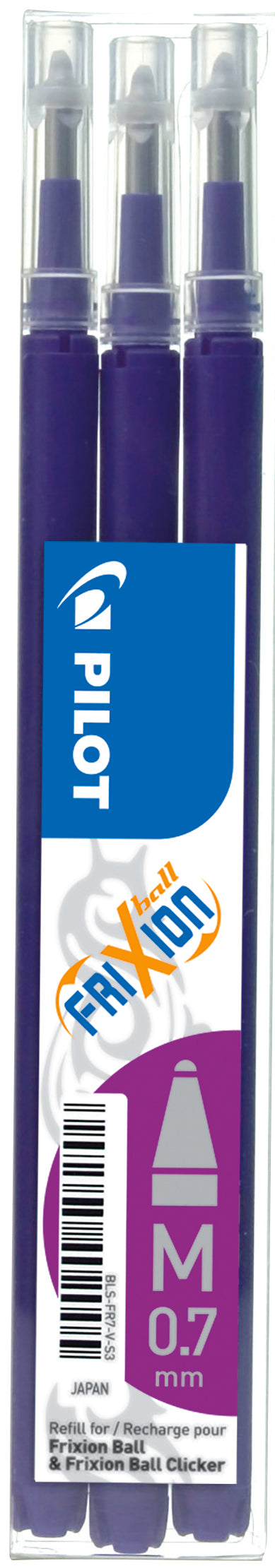 Valokuva tuotteesta Kuulakynäsäiliö Pilot Frixion 0.7 violetti 3 kpl, kuuluu tuoteryhmään Kirjoituskynät.