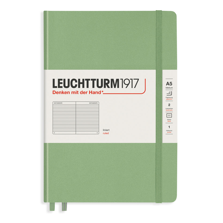 Valokuva tuotteesta Muistikirja A5/251 sivua Leuchtturm1917 Ruled Hard Sage, viivallinen, kuuluu tuoteryhmään Muistikirjat.