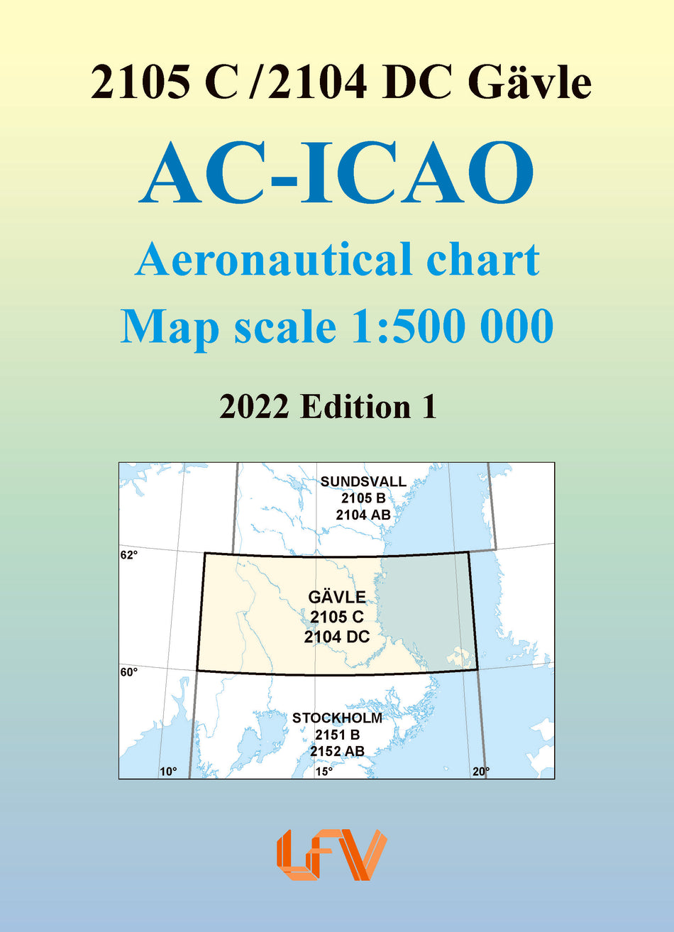 Valokuva kirjasta  ACICAO 2105C/2104DC Gävle 2022 : Skala 1:500 000, kuuluu tuoteryhmään Ruots muu tieto.