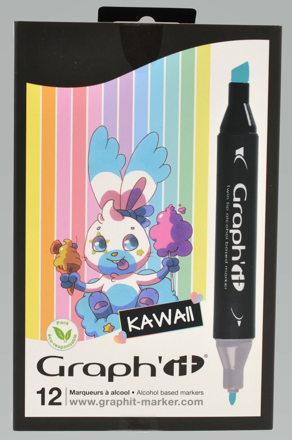 Valokuva tuotteesta Huopakynä 12 kpl Kawaii Graph'it, kuuluu tuoteryhmään Taidetarvikkeet.