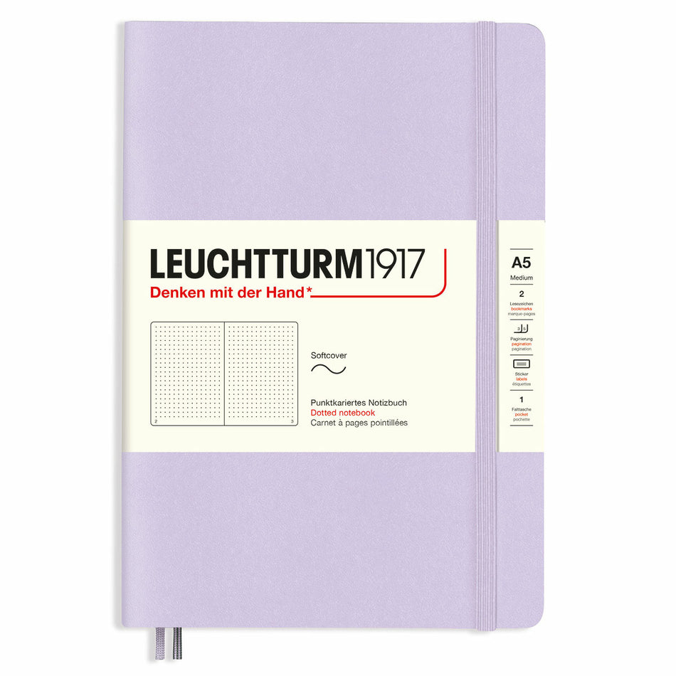 Valokuva tuotteesta Muistikirja A5 Leuchtturm1917 Soft Dotted Lilac, pehmeäkantinen pistesivut, kuuluu tuoteryhmään Muistikirjat.
